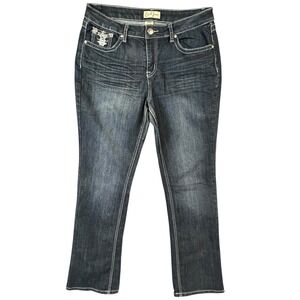 Earl Jeans Blue Denim Embroidery Bling Women Size 10 Average Mid Rise Stretch